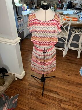 Gabby Skye Multicolor Chevron Belted Midi Dress